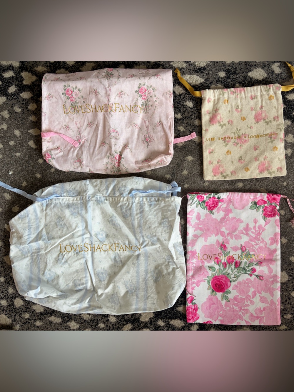 Set Of 4 Loveshackfancy Floral Pouch Dust Travel Bags